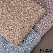 Cut Dana Beads Embroidered Peasted Stone Work Net Fabric - F7259