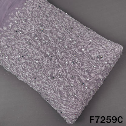 Cut Dana Beads Embroidered Peasted Stone Work Net Fabric - F7259