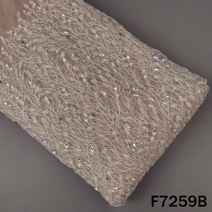 Cut Dana Beads Embroidered Peasted Stone Work Net Fabric - F7259