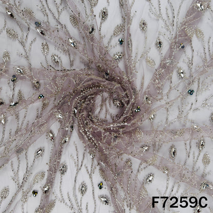 Cut Dana Beads Embroidered Peasted Stone Work Net Fabric - F7259