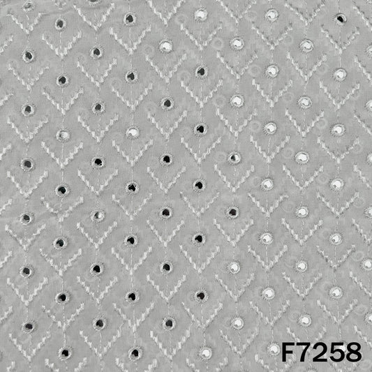 Dyeable Faux Mirror Thread Embroidered Georgette Fabric - F7258