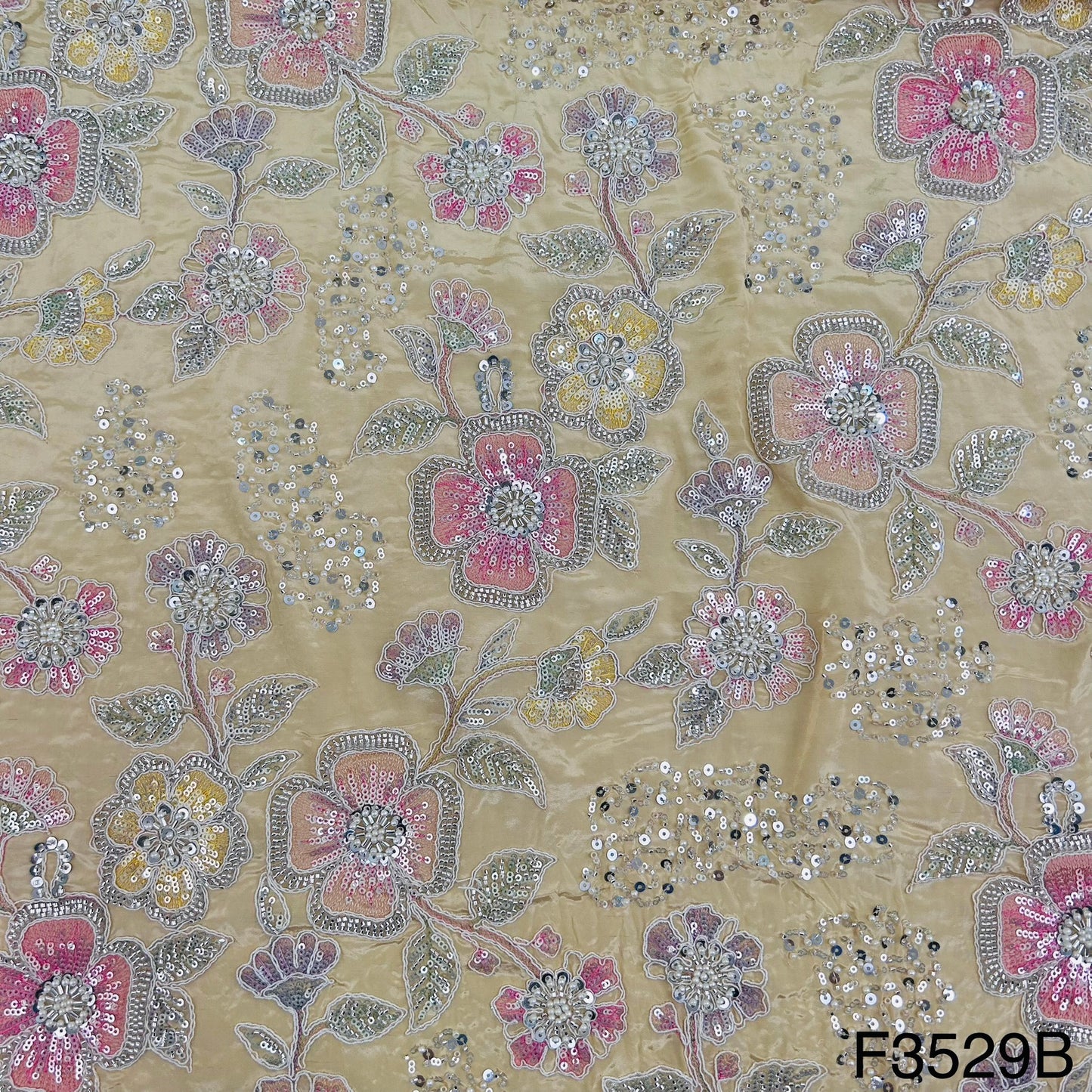 Beads & Pearl Hard Work Embroidered Viscose Crepe Fabric-F3529