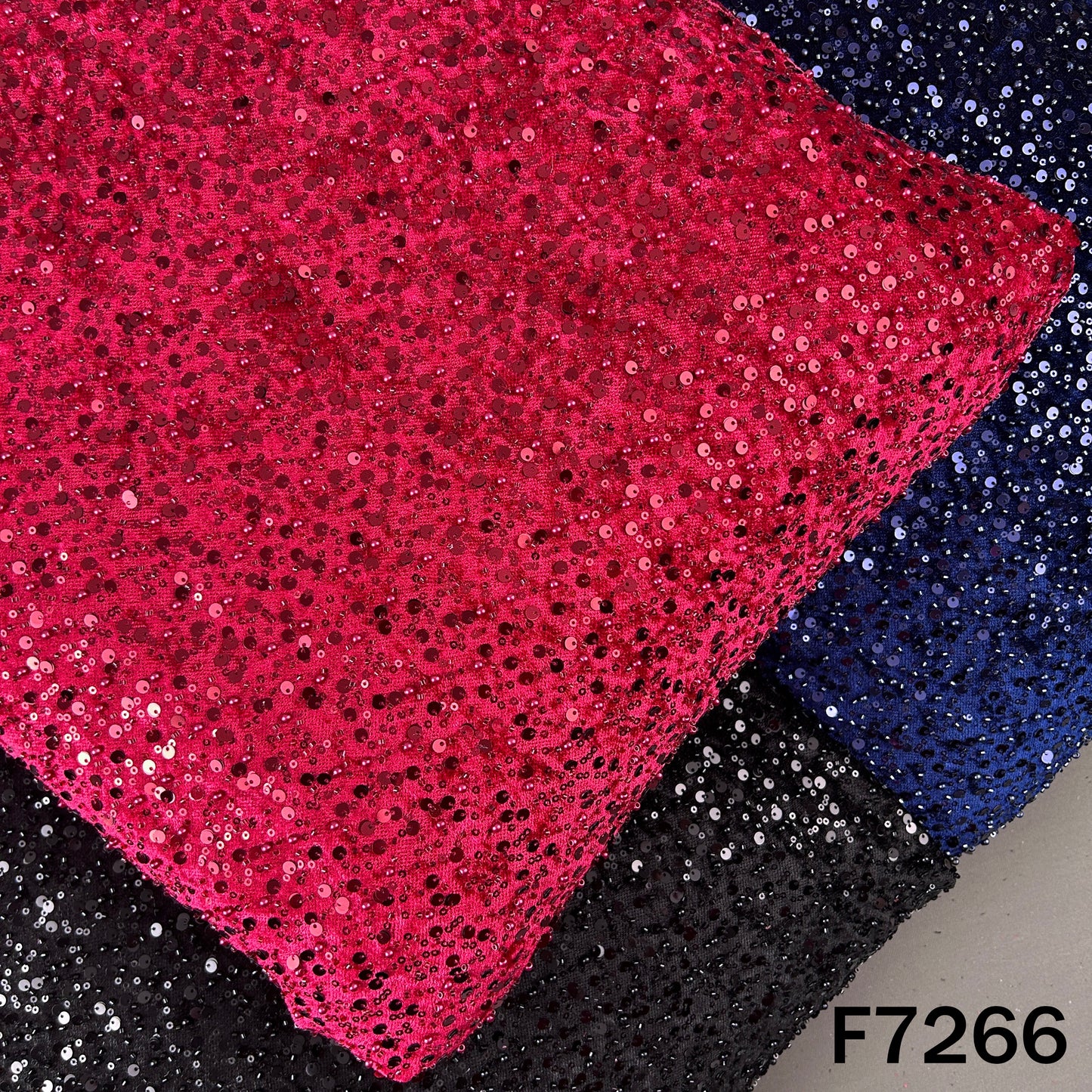 Cut Dana Pearl Sequins Embroidered Lycra Velvet Fabric - F7266