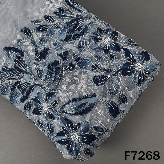 Imported Cut Dana Pearls Embroidered Applique work Net Fabric - F7268