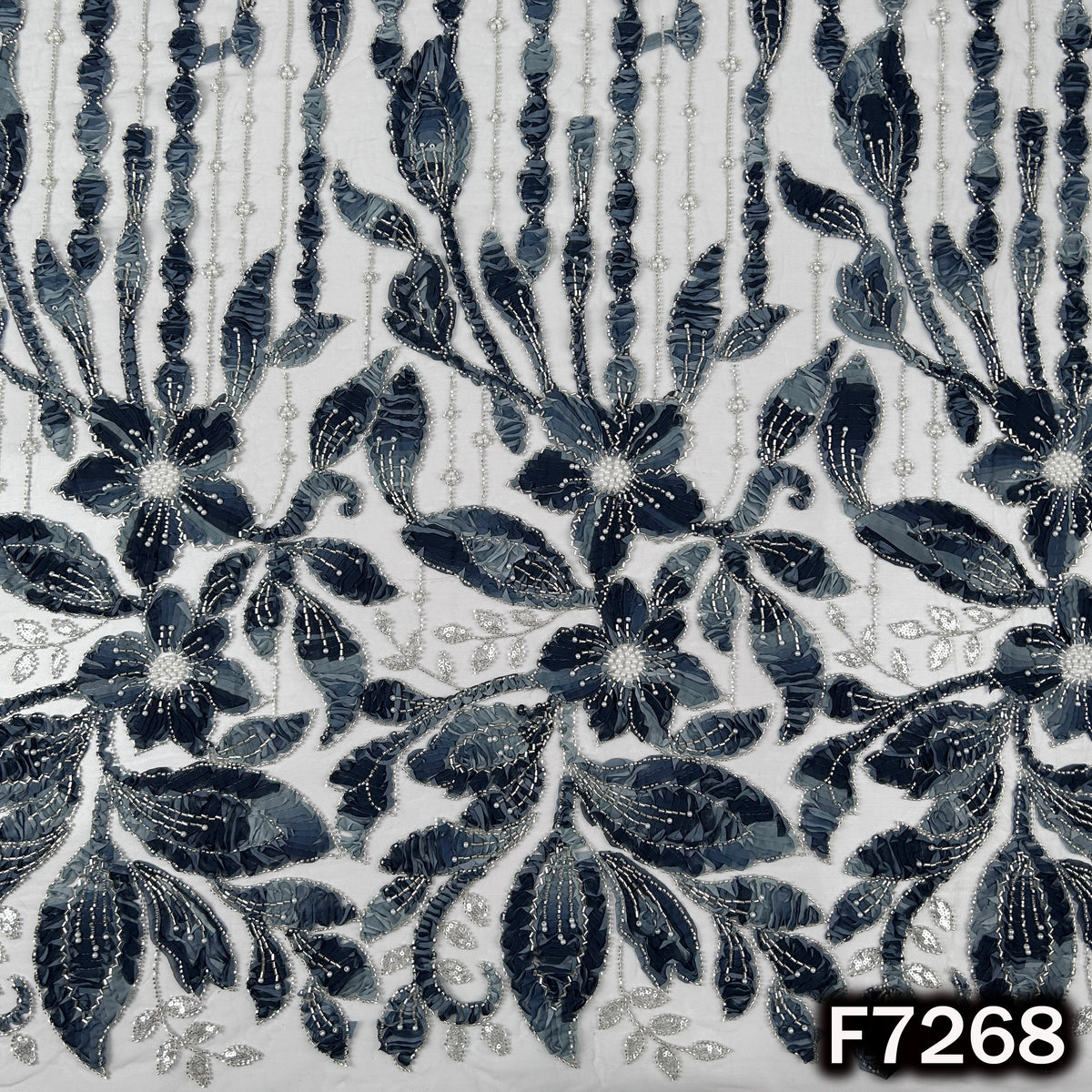 Imported Cut Dana Pearls Embroidered Applique work Net Fabric - F7268
