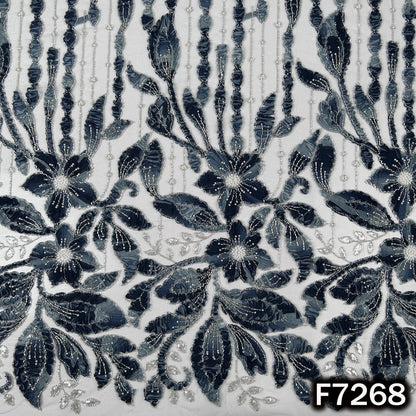Imported Cut Dana Pearls Embroidered Applique work Net Fabric - F7268