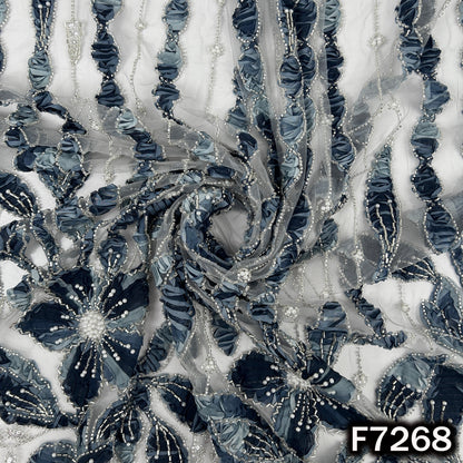 Imported Cut Dana Pearls Embroidered Applique work Net Fabric - F7268