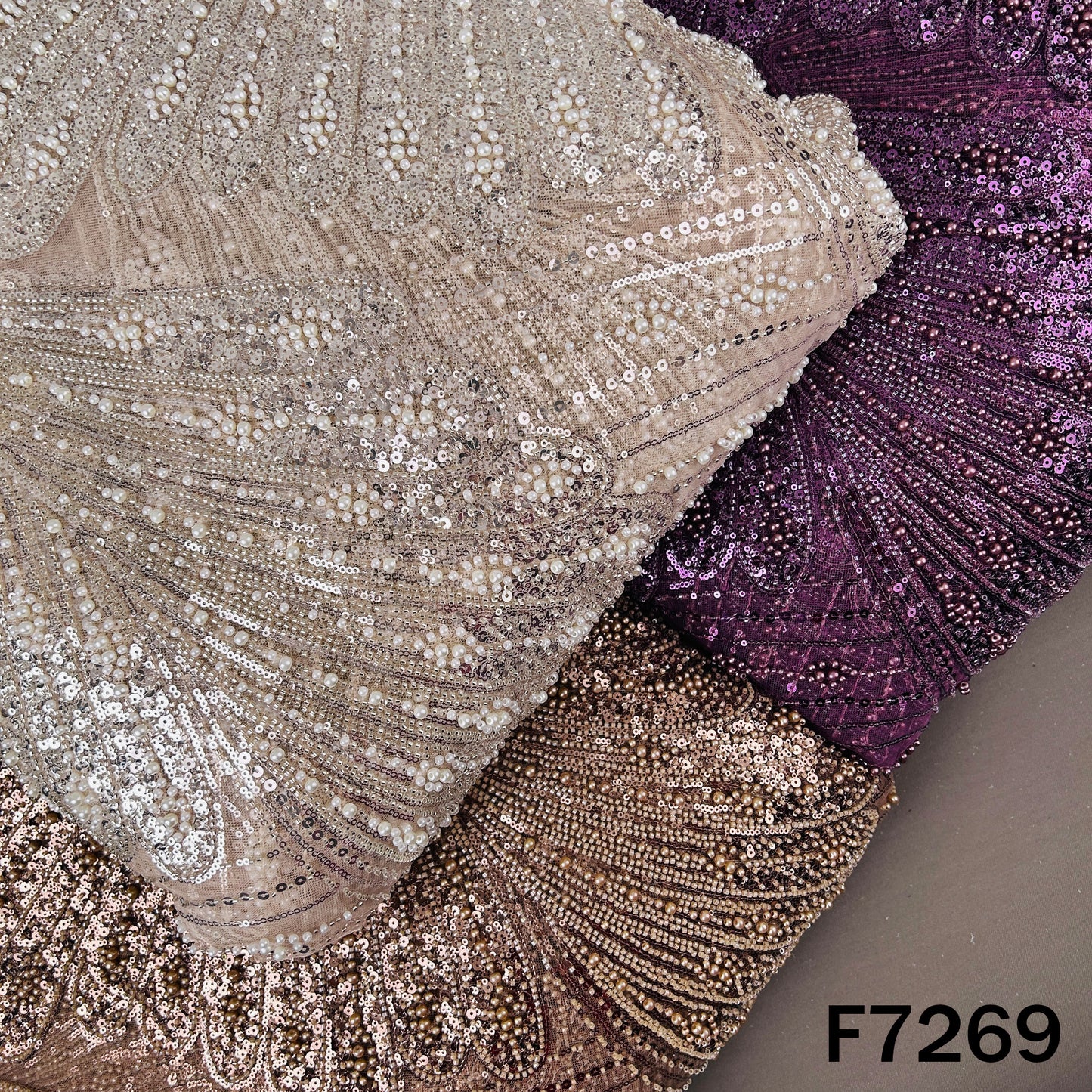 Cut Dana Pearl Sequins Embroidered Net Fabric - F7269