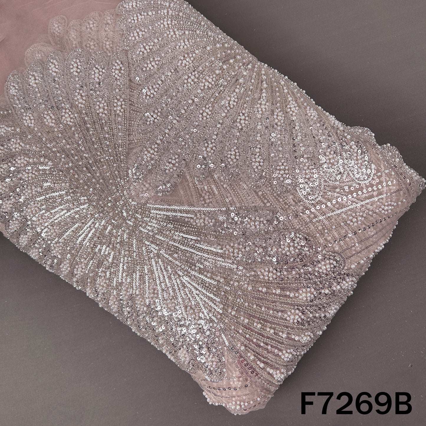 Cut Dana Pearl Sequins Embroidered Net Fabric - F7269