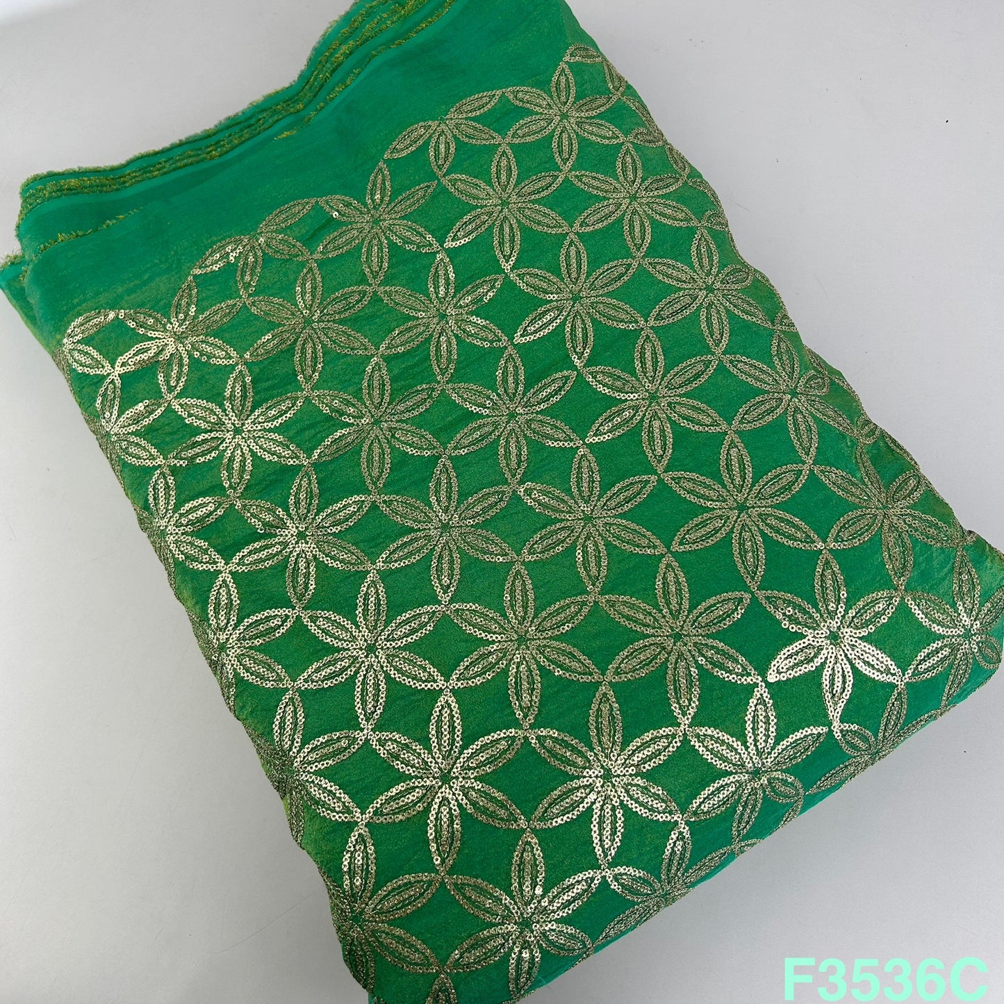 Zari Sequins Embroidered Shimmer Tissue Fabric-F3536