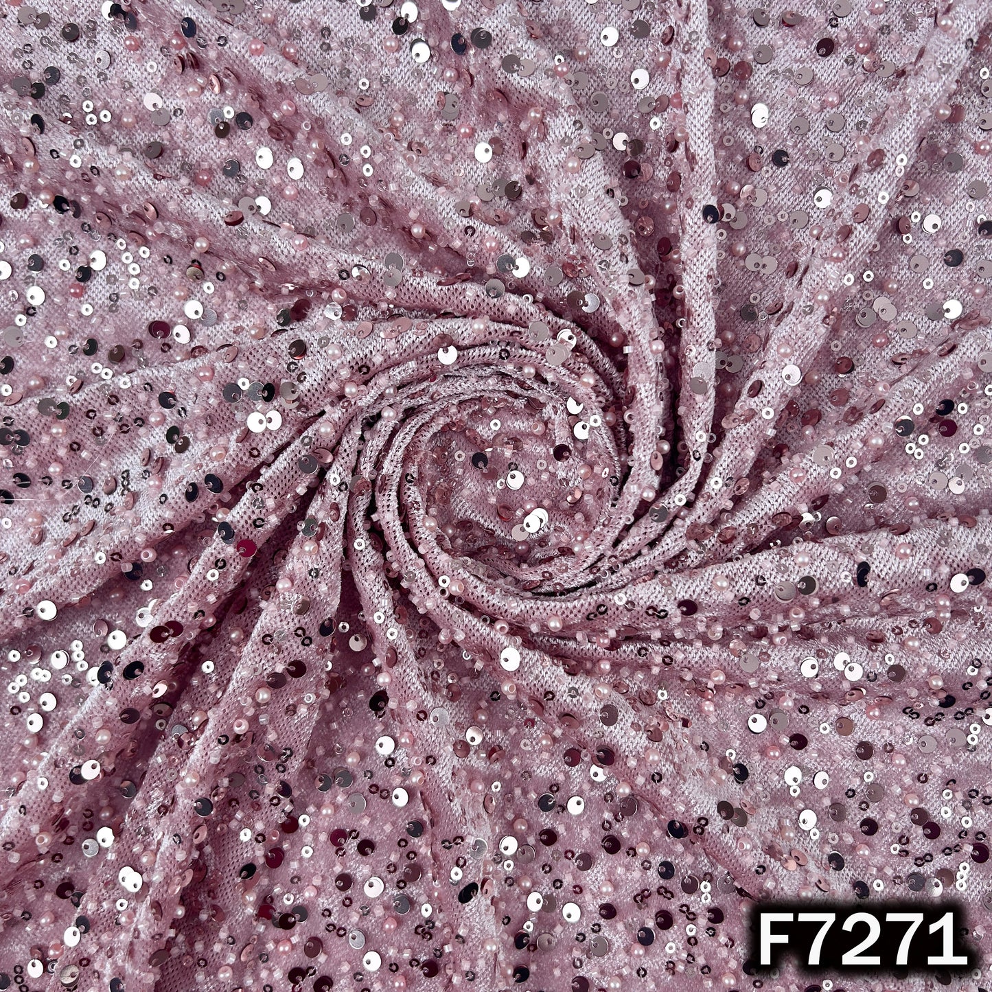 Cut Dana Pearl Sequins Embroidered Lycra Velvet Fabric - F7271