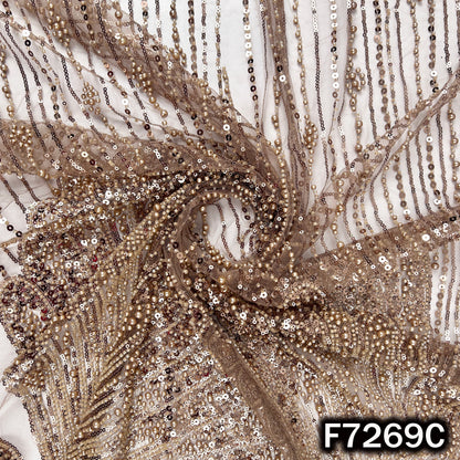 Cut Dana Pearl Sequins Embroidered Net Fabric - F7269