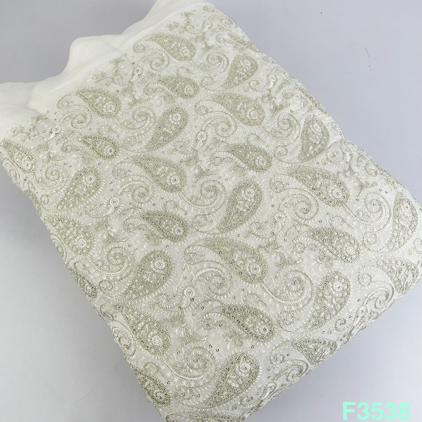 Dyeable Zari Sequins Thread Embroidered Georgette Fabric-F3538