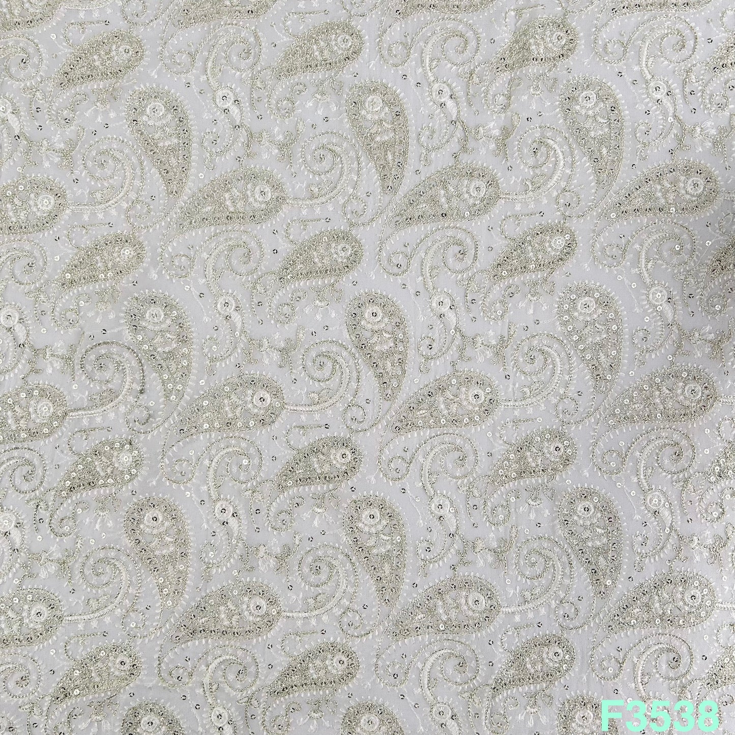 Dyeable Zari Sequins Thread Embroidered Georgette Fabric-F3538