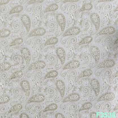 Dyeable Zari Sequins Thread Embroidered Georgette Fabric-F3538