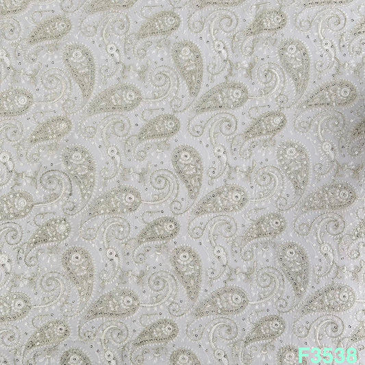 Dyeable Zari Sequins Thread Embroidered Georgette Fabric-F3538