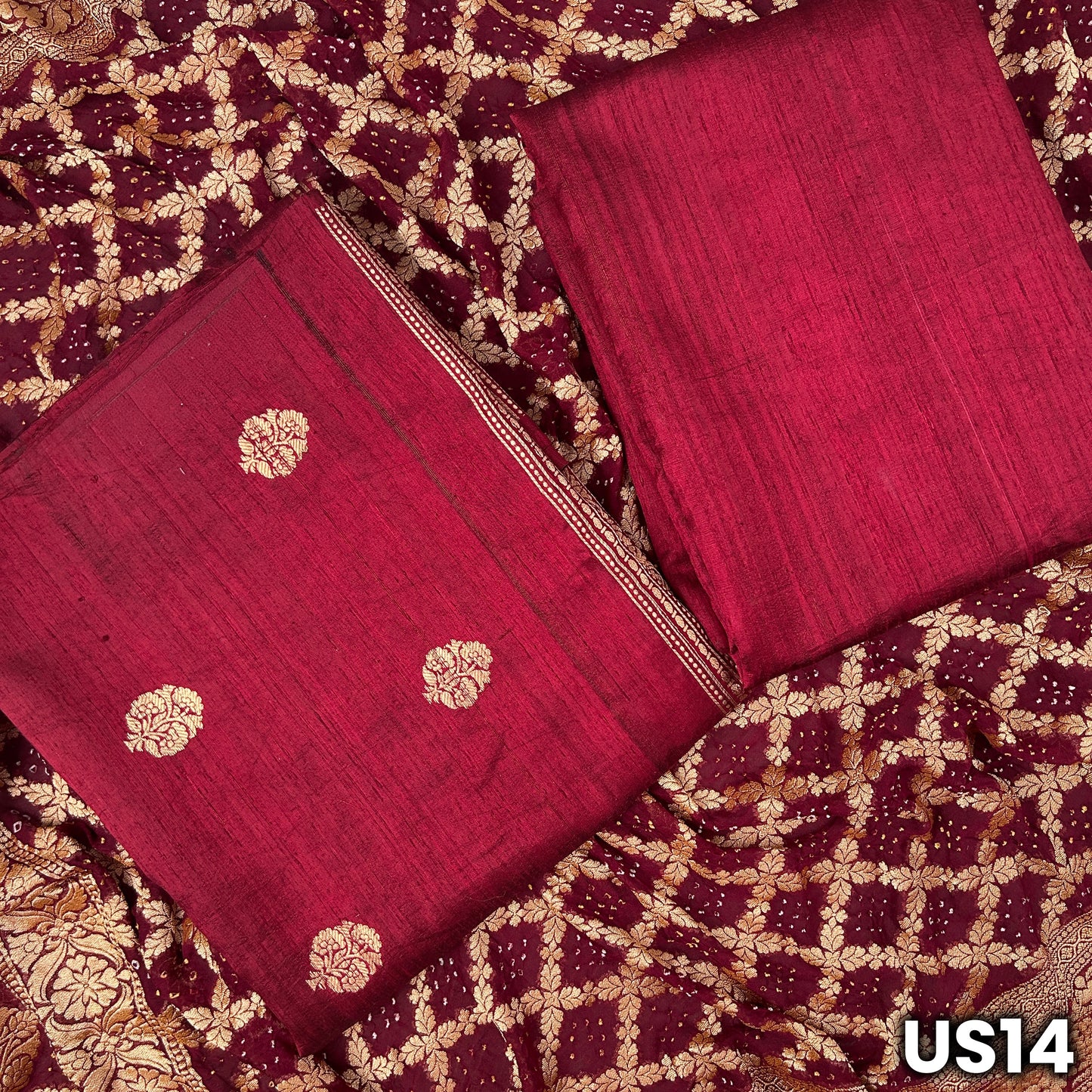 Maroon Pure Raw Silk Unstitched Suit Set - US14