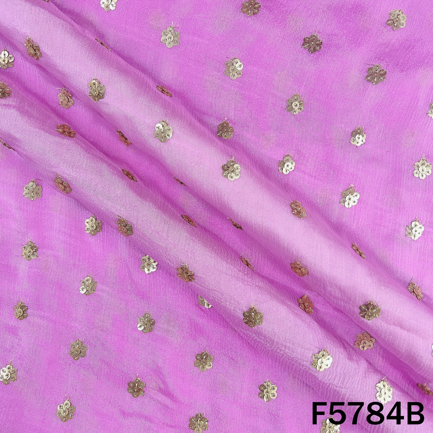 Zari Sequins Work Chinnon Chiffon Fabric - F5784
