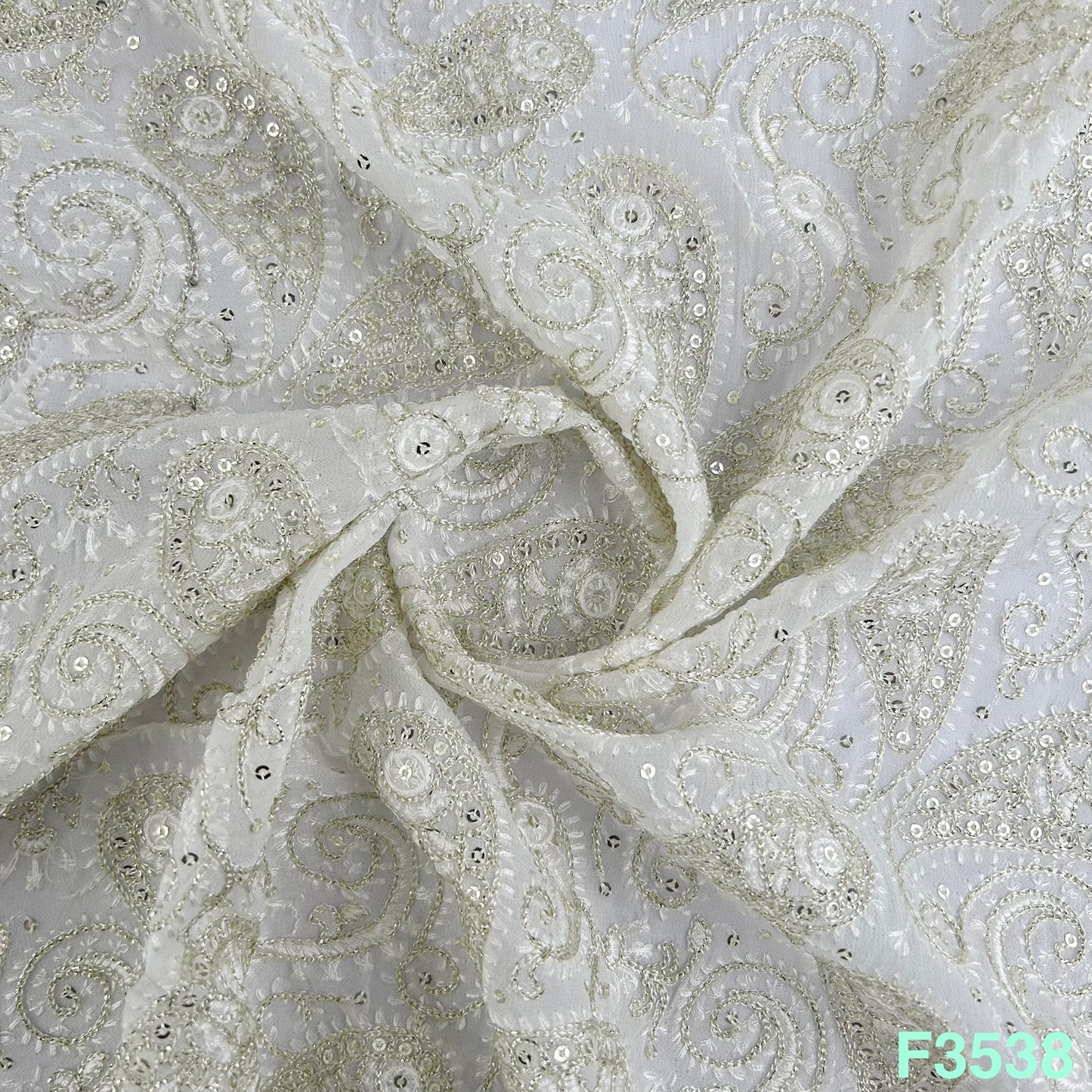 Dyeable Zari Sequins Thread Embroidered Georgette Fabric-F3538