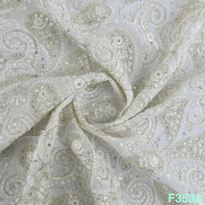 Dyeable Zari Sequins Thread Embroidered Georgette Fabric-F3538