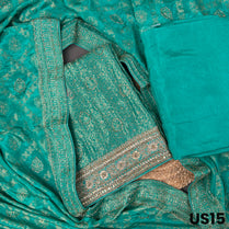 Turquoise Green Dola Silk Unstitched Suit Set - US15
