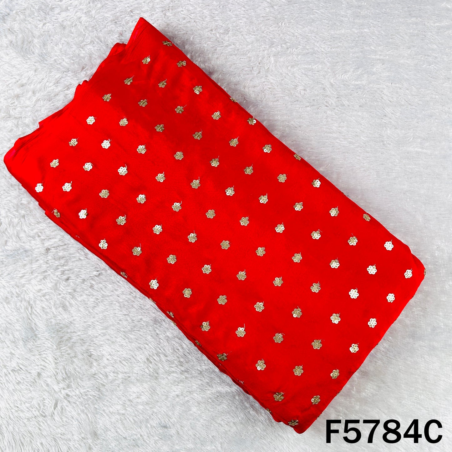 Zari Sequins Work Chinnon Chiffon Fabric - F5784