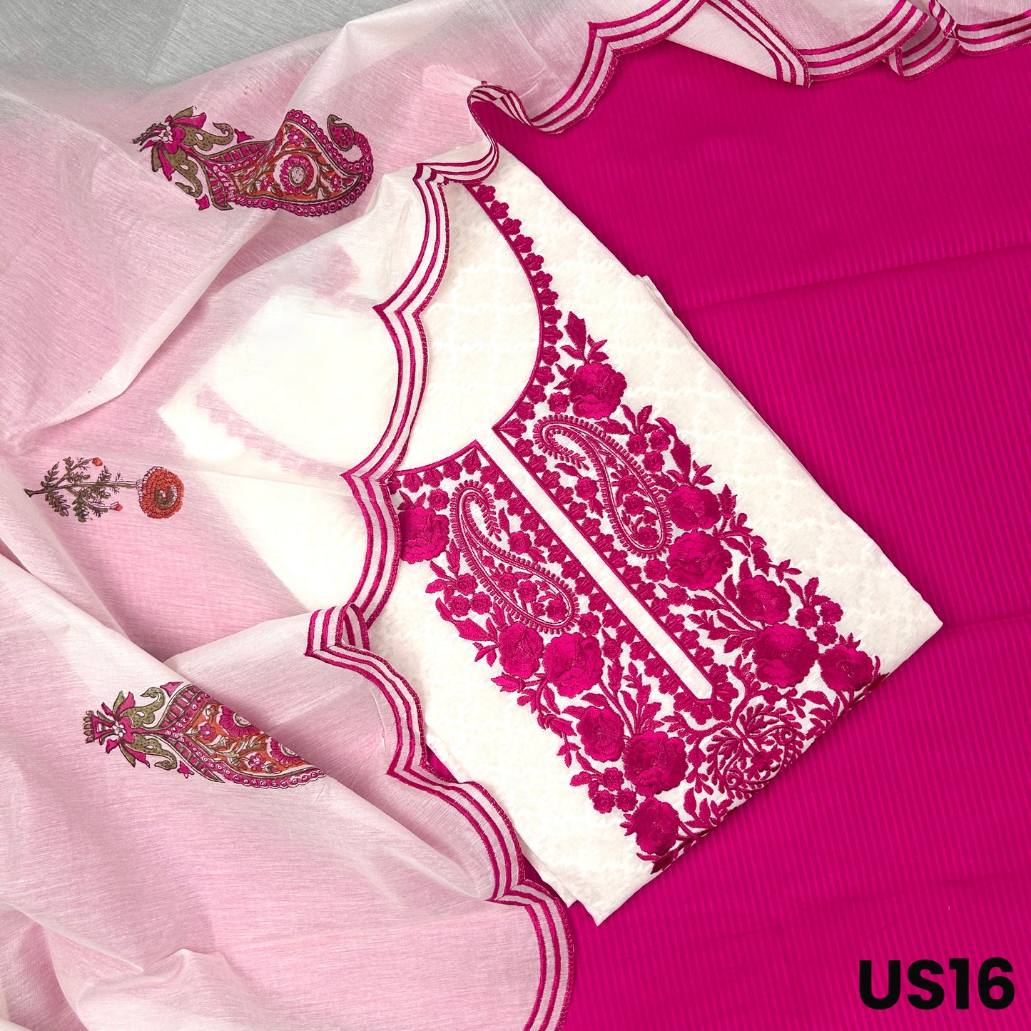 Off White Chanderi Self Jacquard Unstitched Suit Set - US16