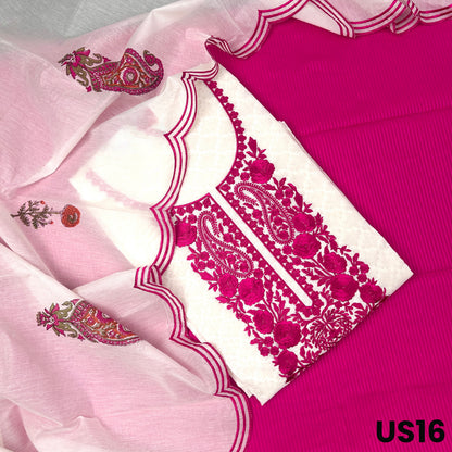 Off White Chanderi Self Jacquard Unstitched Suit Set - US16