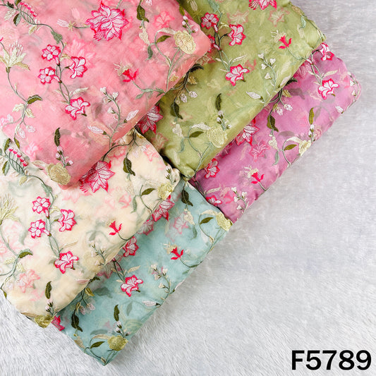 Thread Embroidered Pure Organza Fabric - F5789