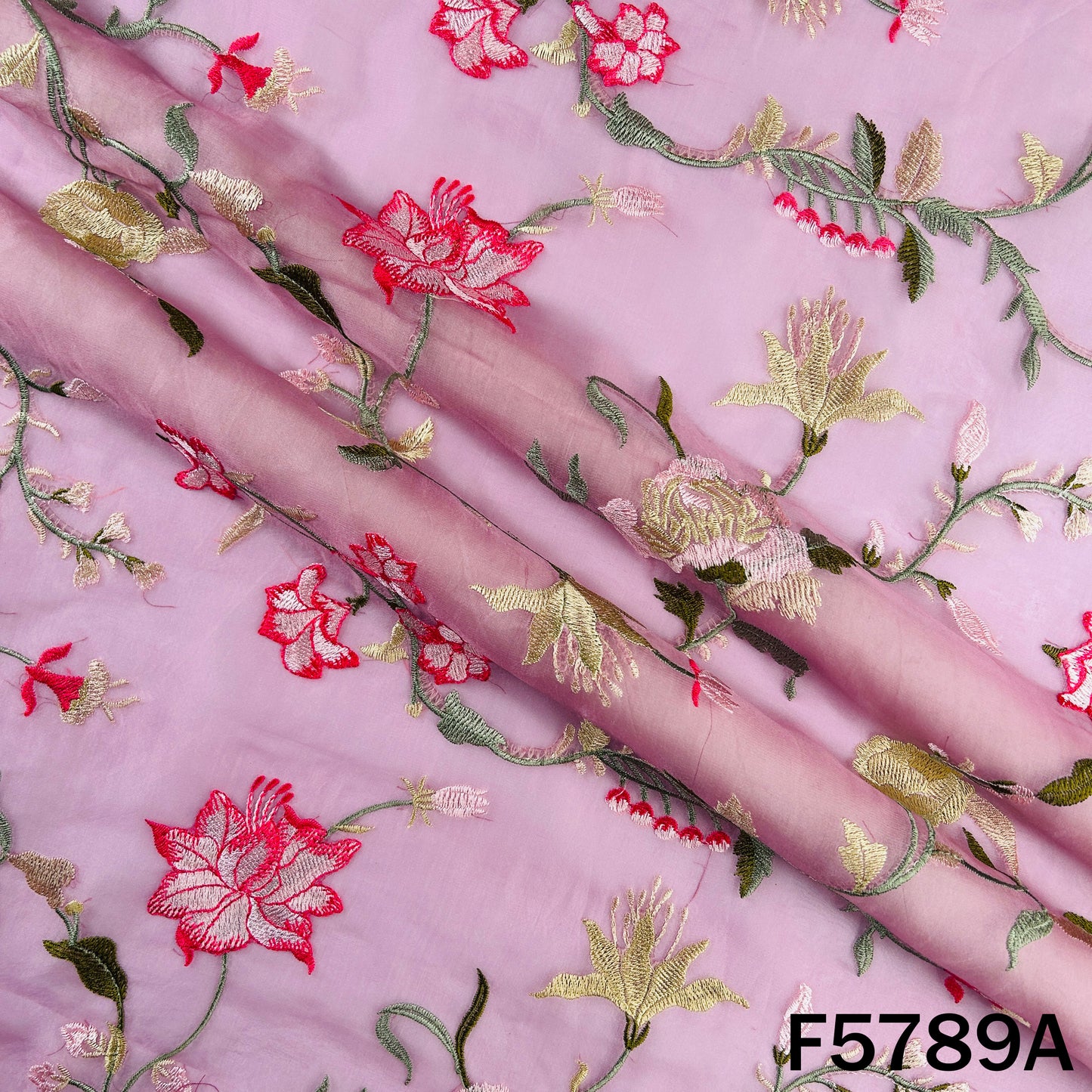 Thread Embroidered Pure Organza Fabric - F5789