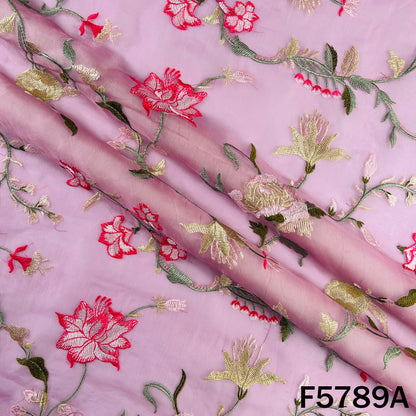 Thread Embroidered Pure Organza Fabric - F5789