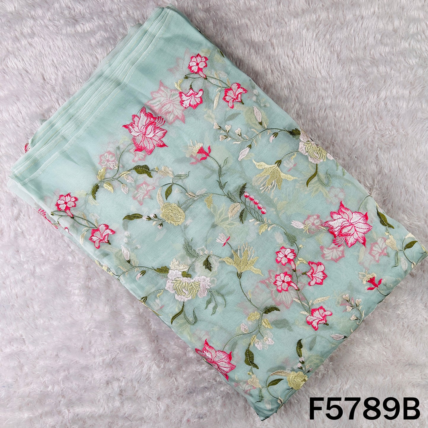 Thread Embroidered Pure Organza Fabric - F5789