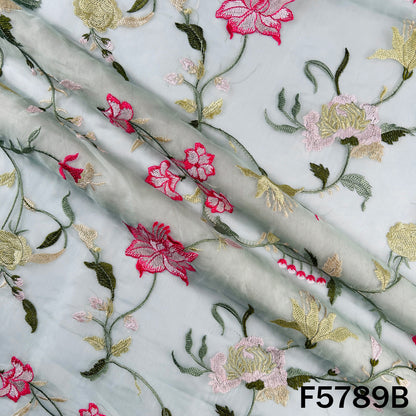 Thread Embroidered Pure Organza Fabric - F5789