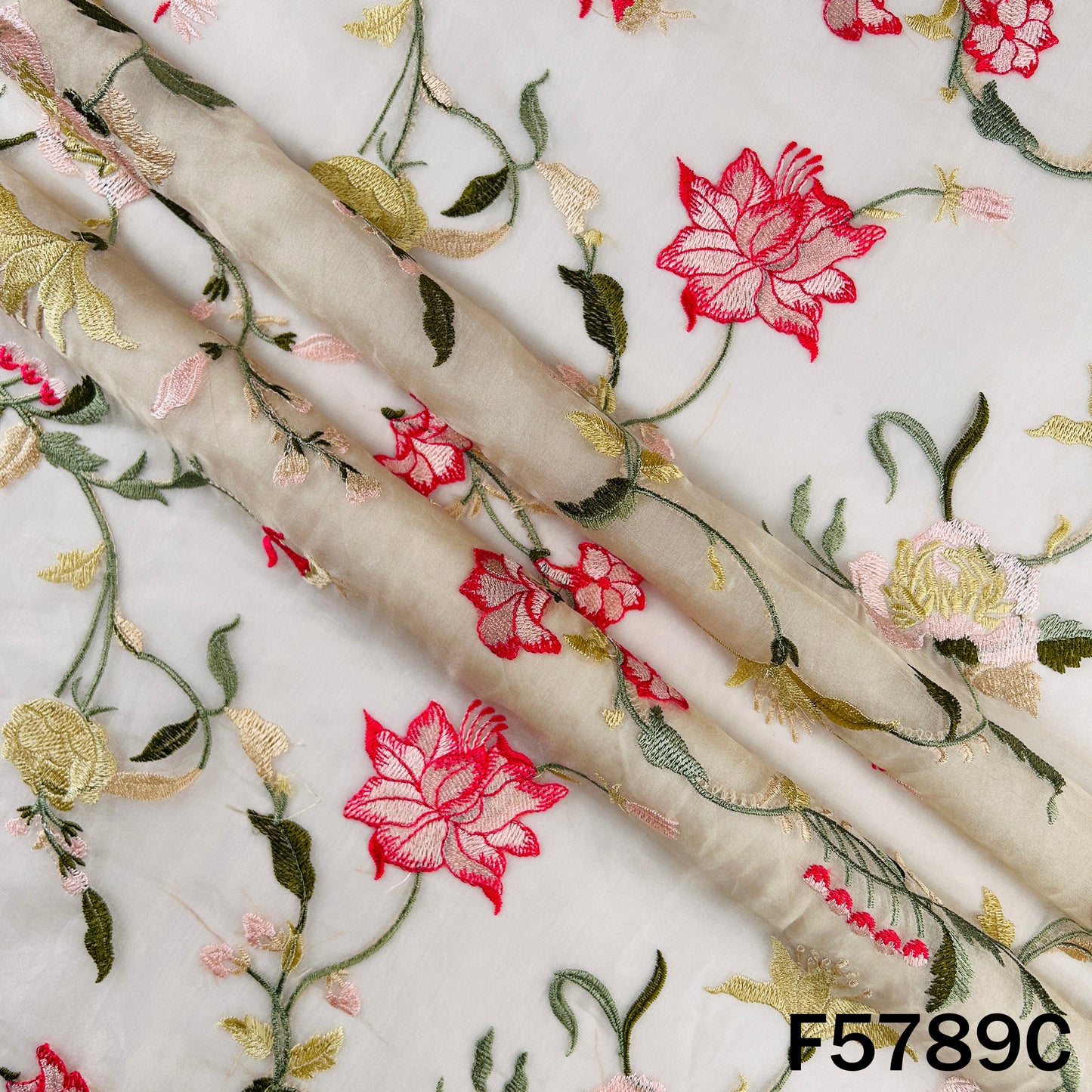 Thread Embroidered Pure Organza Fabric - F5789