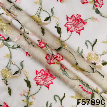 Thread Embroidered Pure Organza Fabric - F5789