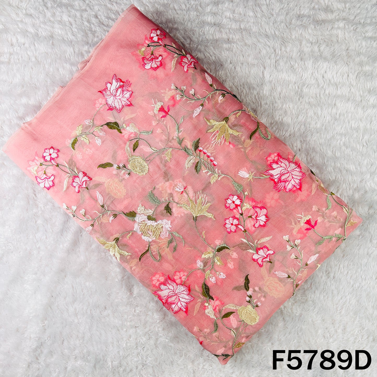 Thread Embroidered Pure Organza Fabric - F5789
