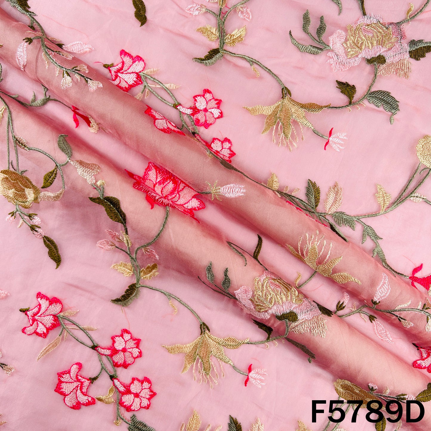 Thread Embroidered Pure Organza Fabric - F5789