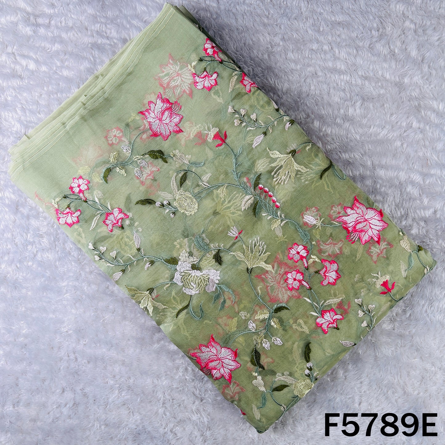 Thread Embroidered Pure Organza Fabric - F5789
