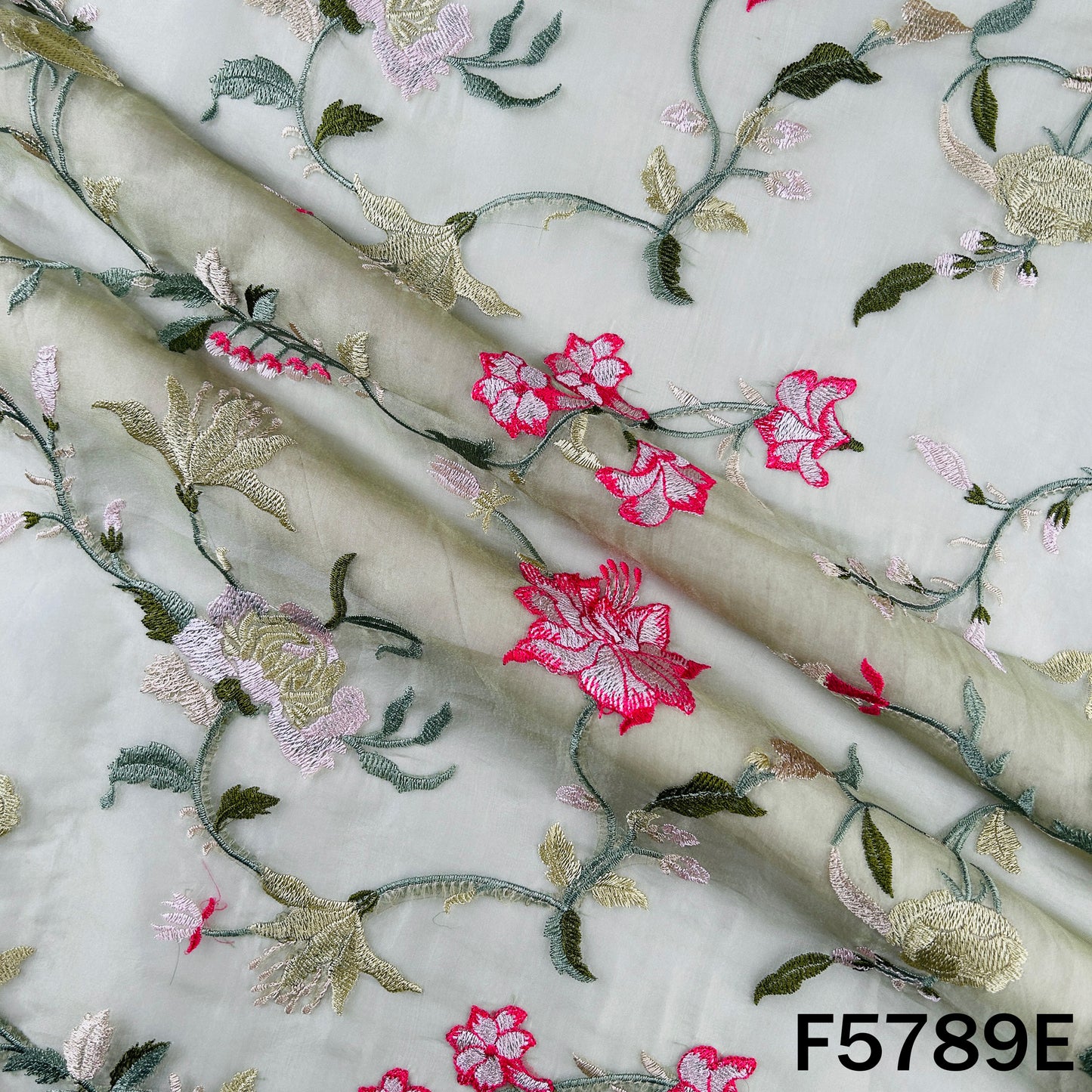 Thread Embroidered Pure Organza Fabric - F5789