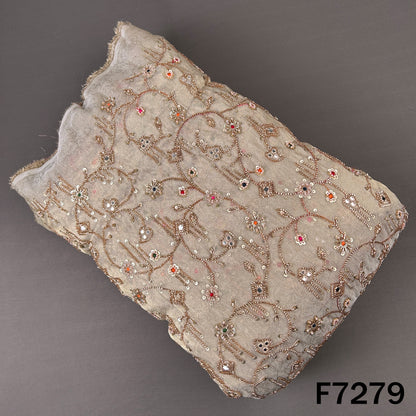 Cut Dana Thread Zari Sequins Pearl Faux Mirror Work Shimmer Tissue Fabric - F7279