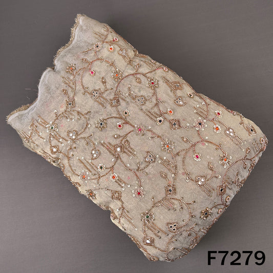 Cut Dana Thread Zari Sequins Pearl Faux Mirror Work Shimmer Tissue Fabric - F7279