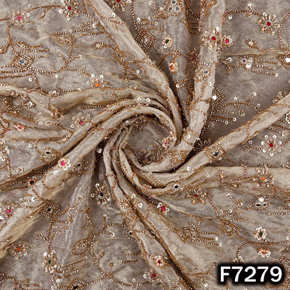 Cut Dana Thread Zari Sequins Pearl Faux Mirror Work Shimmer Tissue Fabric - F7279