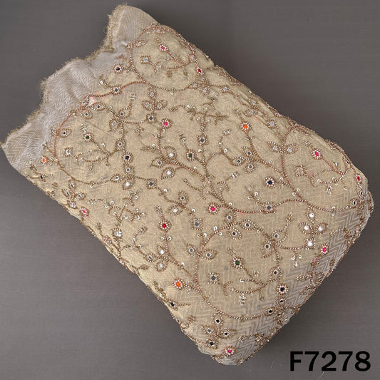 Cut Dana Thread Zari Sequins Pearl Faux Mirror Work Shimmer Tissue Fabric - F7278