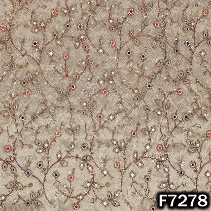 Cut Dana Thread Zari Sequins Pearl Faux Mirror Work Shimmer Tissue Fabric - F7278
