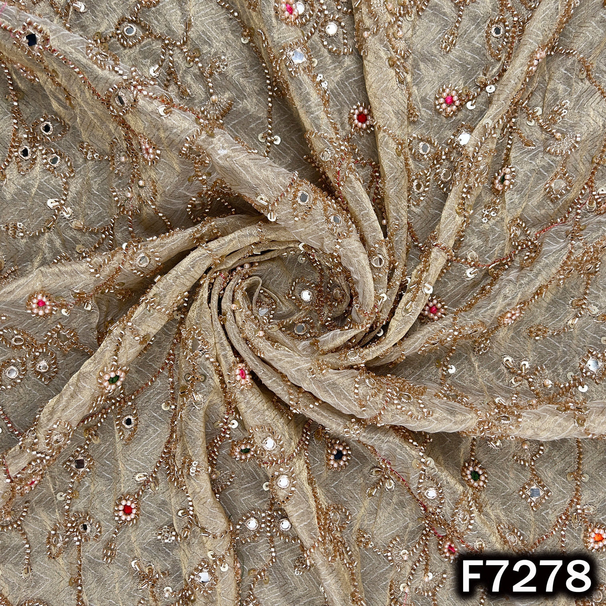 Cut Dana Thread Zari Sequins Pearl Faux Mirror Work Shimmer Tissue Fabric - F7278