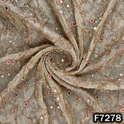 Cut Dana Thread Zari Sequins Pearl Faux Mirror Work Shimmer Tissue Fabric - F7278