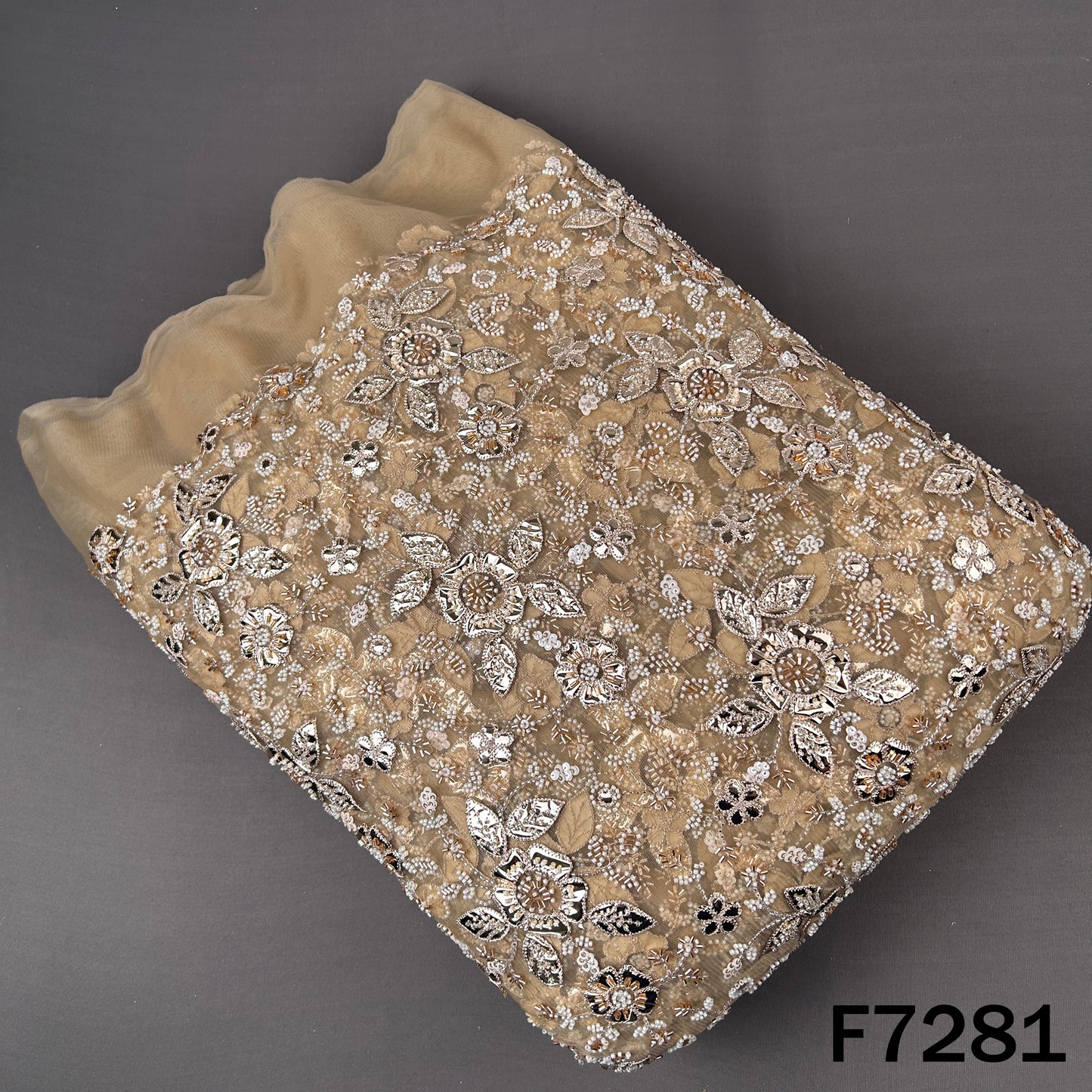 Cut Dana Sequins Foil Applique work Net Febric - F7281