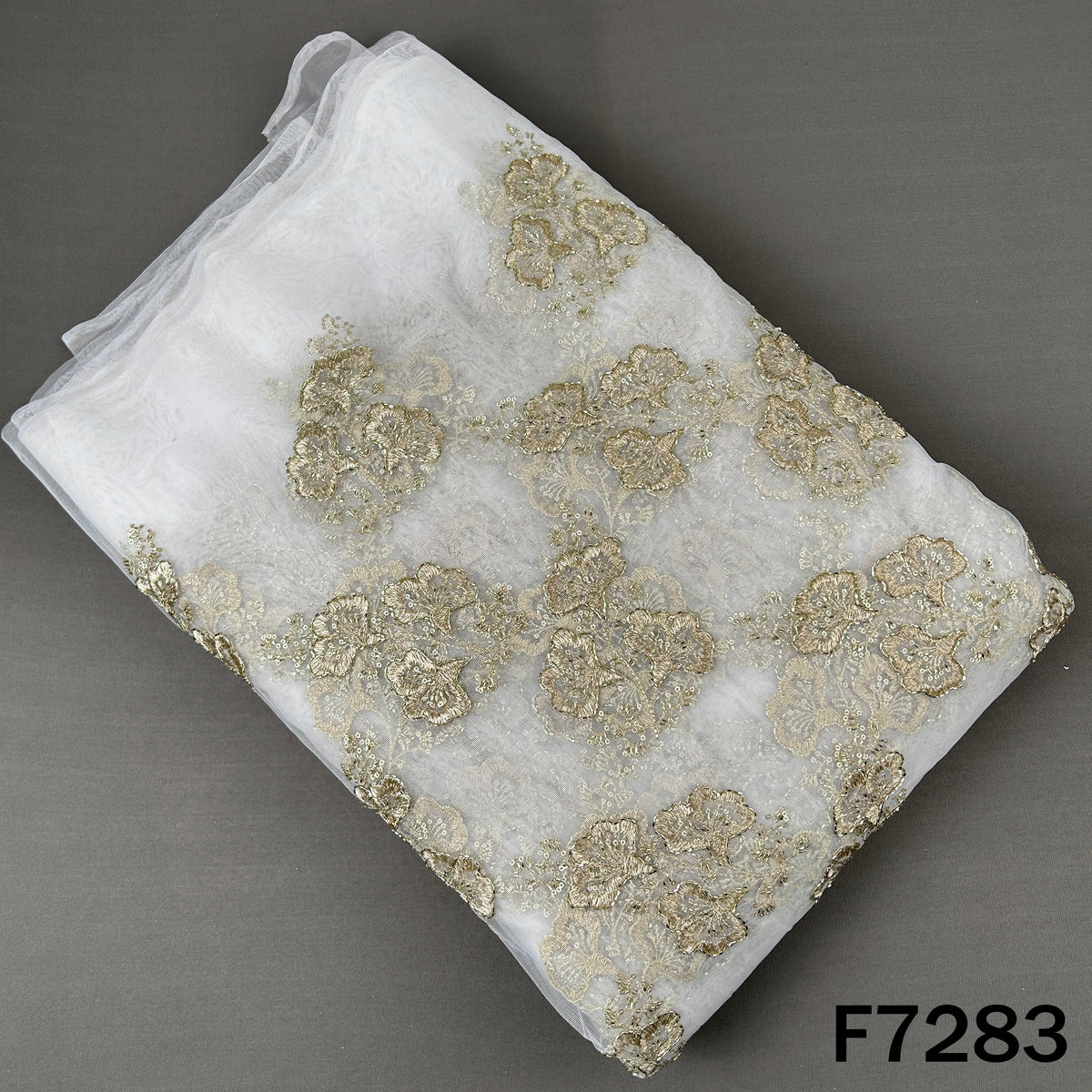 Dyeable Cut Dana Zari Sequins Work Net Fabric - F7283