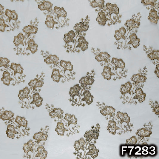 Dyeable Cut Dana Zari Sequins Work Net Fabric - F7283