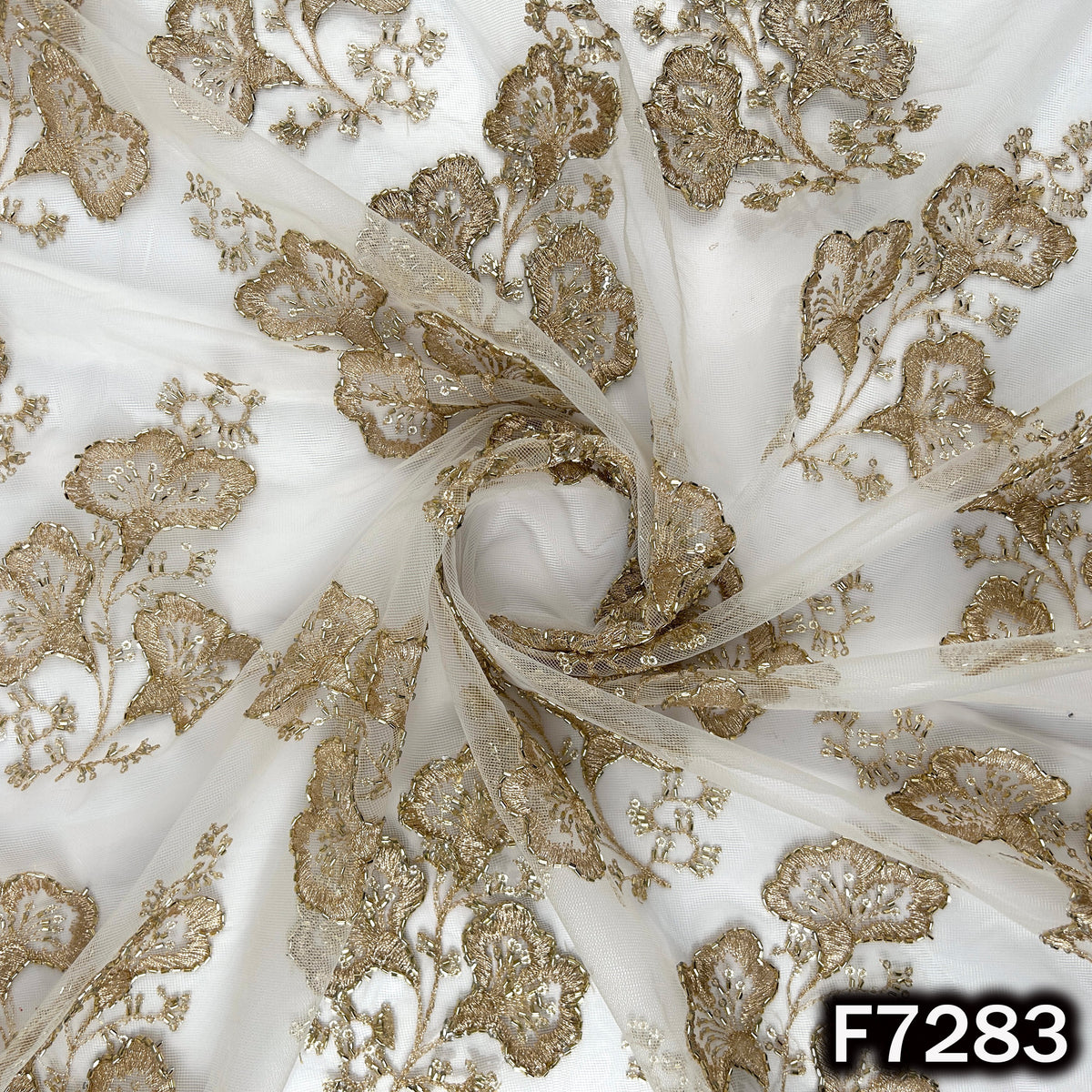 Dyeable Cut Dana Zari Sequins Work Net Fabric - F7283